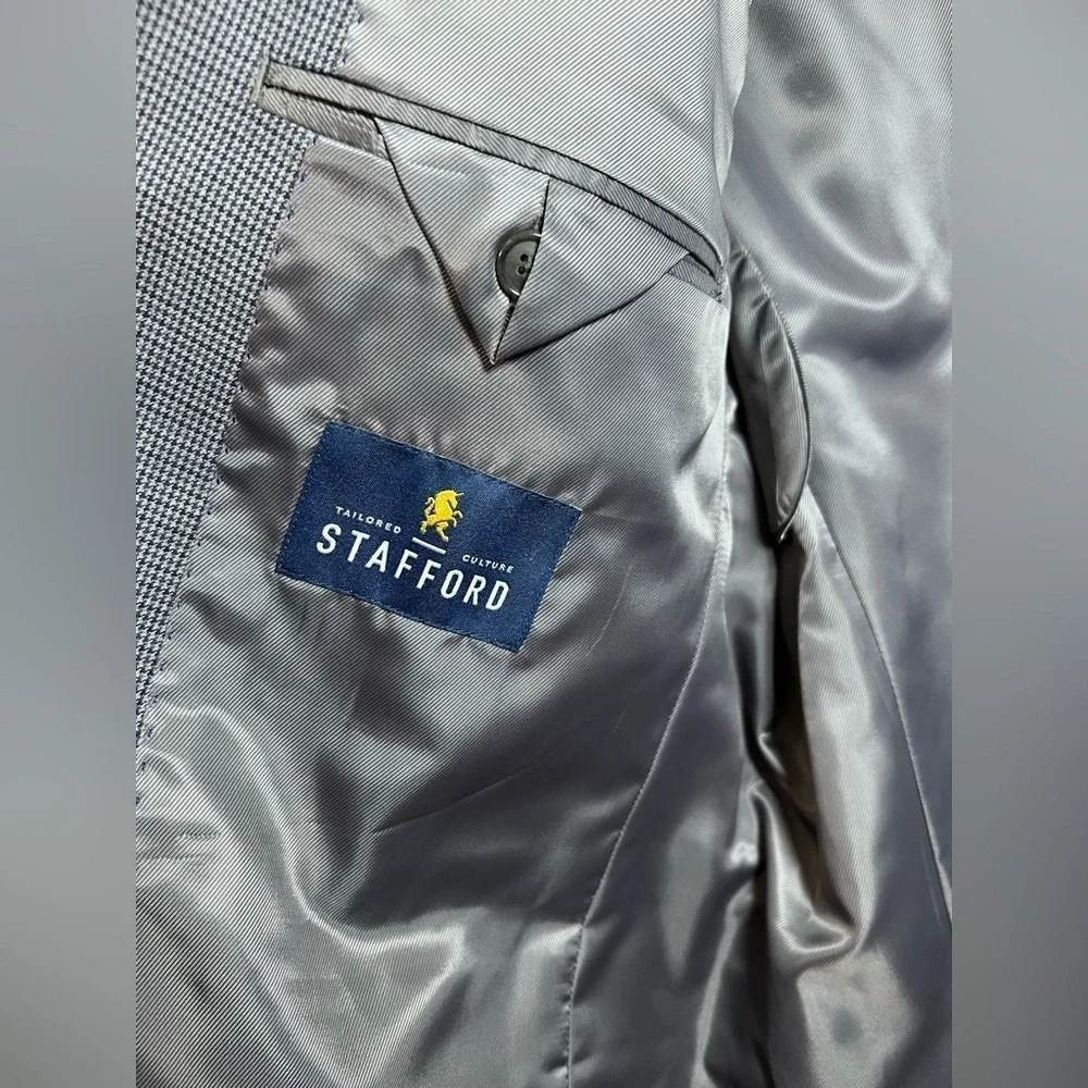 Stafford‎ NWT Signature Sport Coat size 42 Navy/Gray  Houndstooth w/Pockets